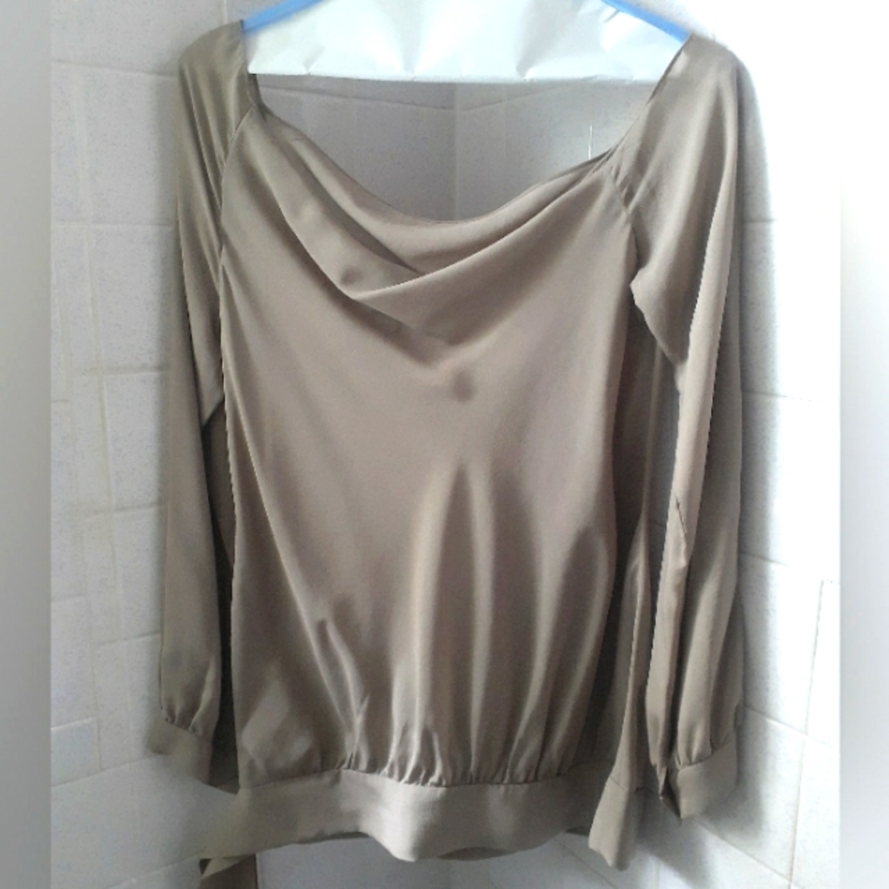 Luxe by Arden B. Asymetrical Shoulder Long Sleeve Silk Blouse
